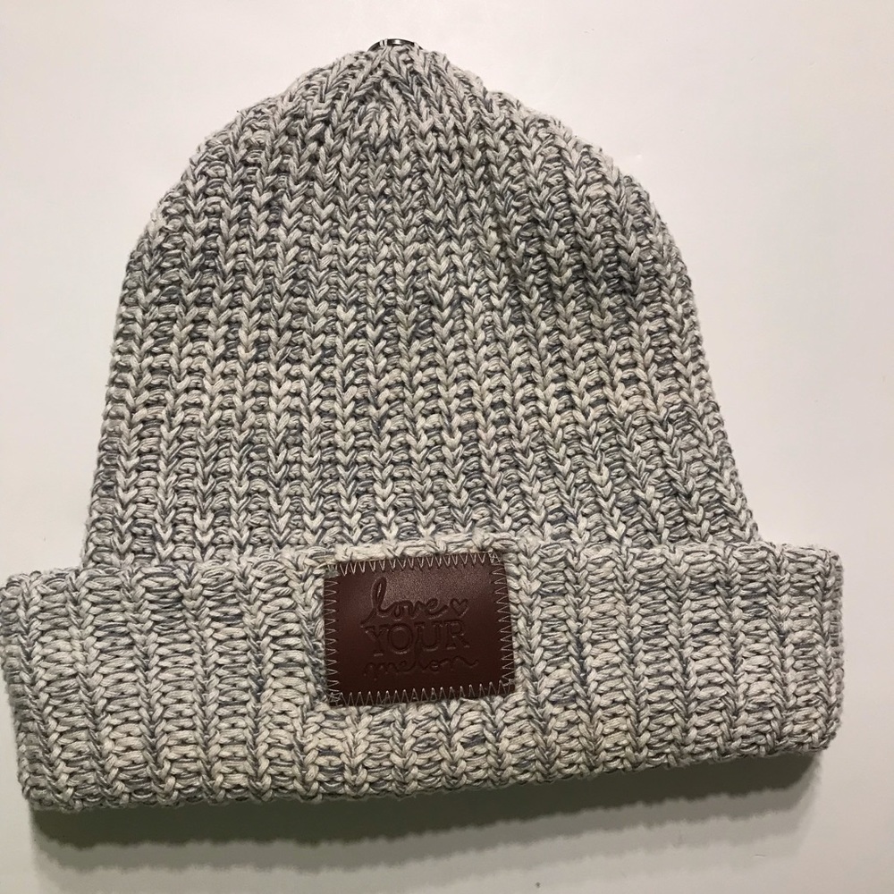 Love Your Melon cuffed Gray White Hat Has Snap On Top
